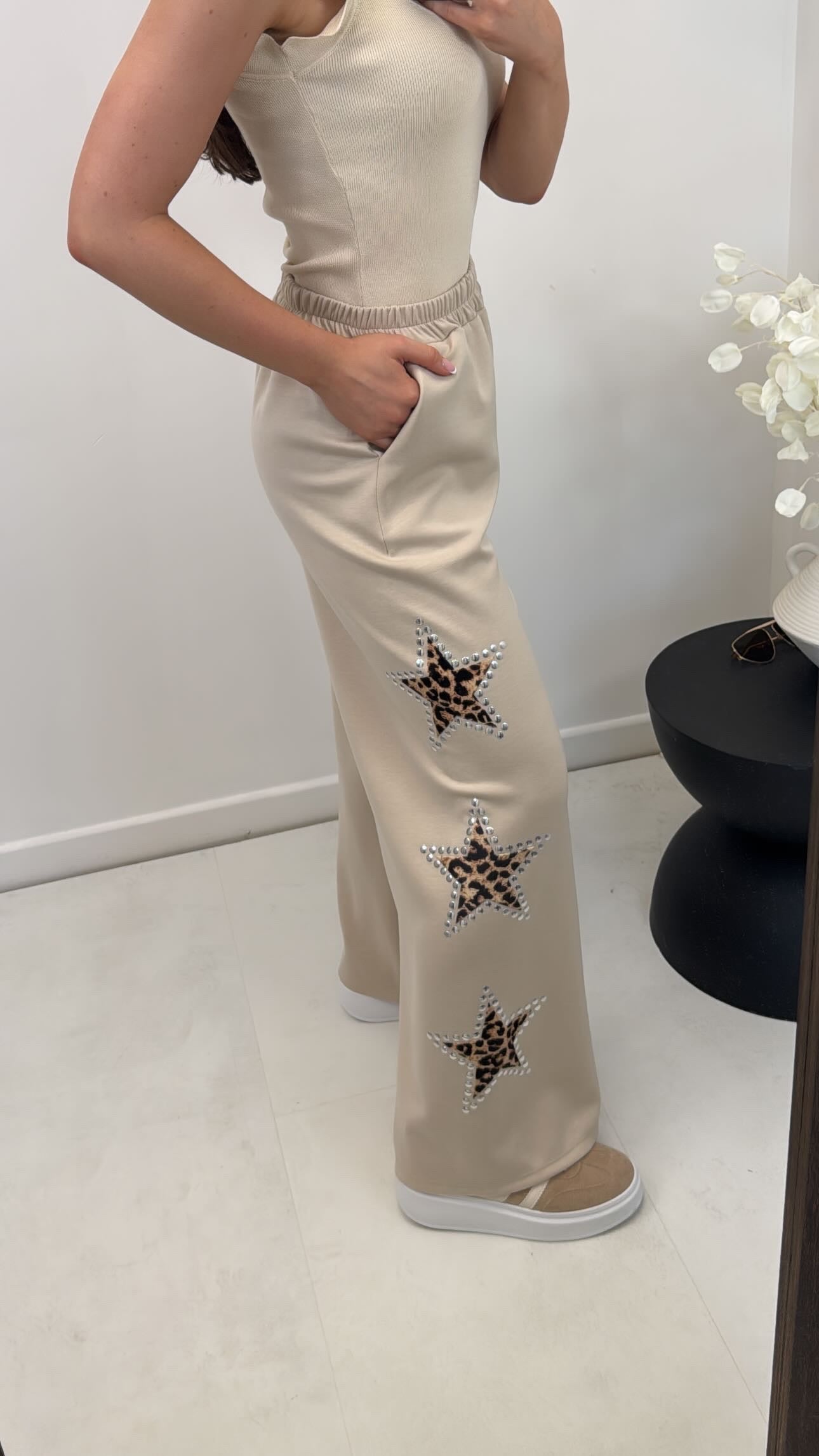 STACEY beige super soft wide leg joggers
