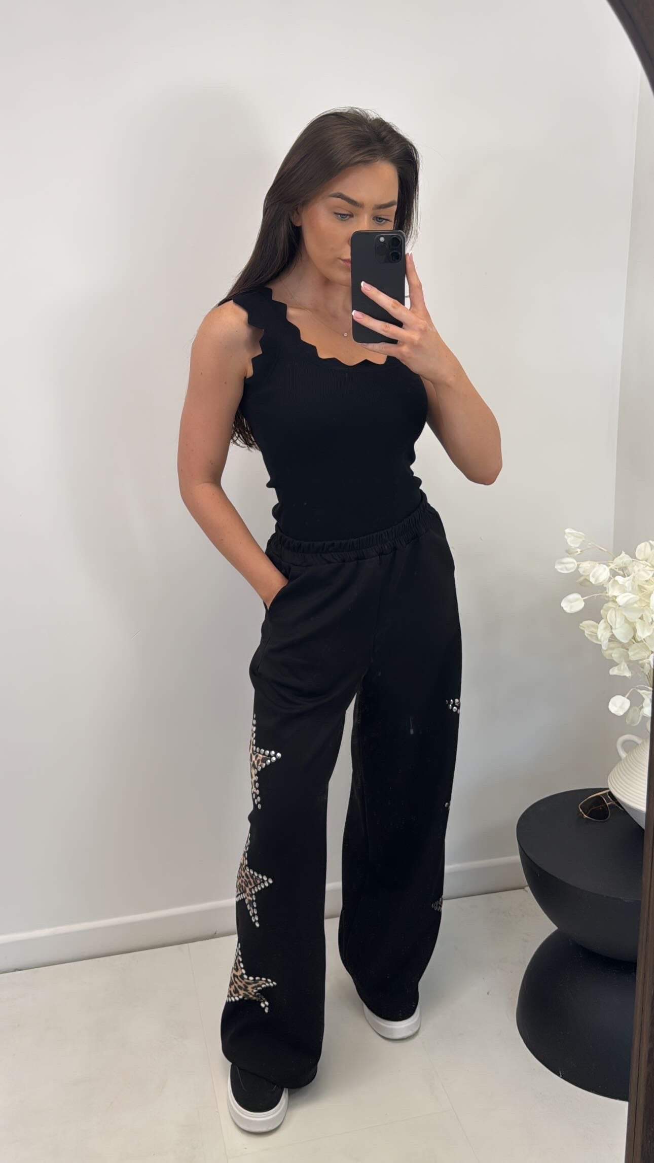 STACEY black super soft wide leg joggers