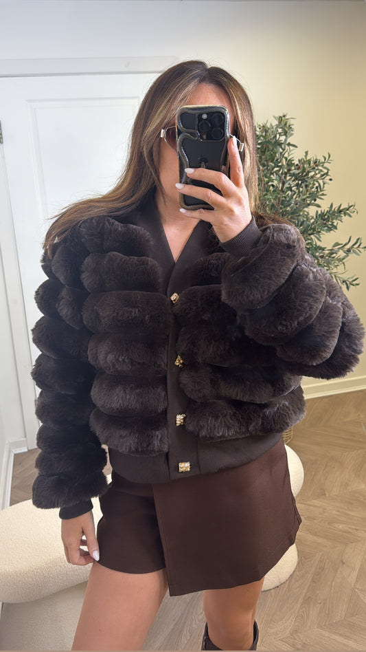 PORTIA dark chocolate faux fur cardigan