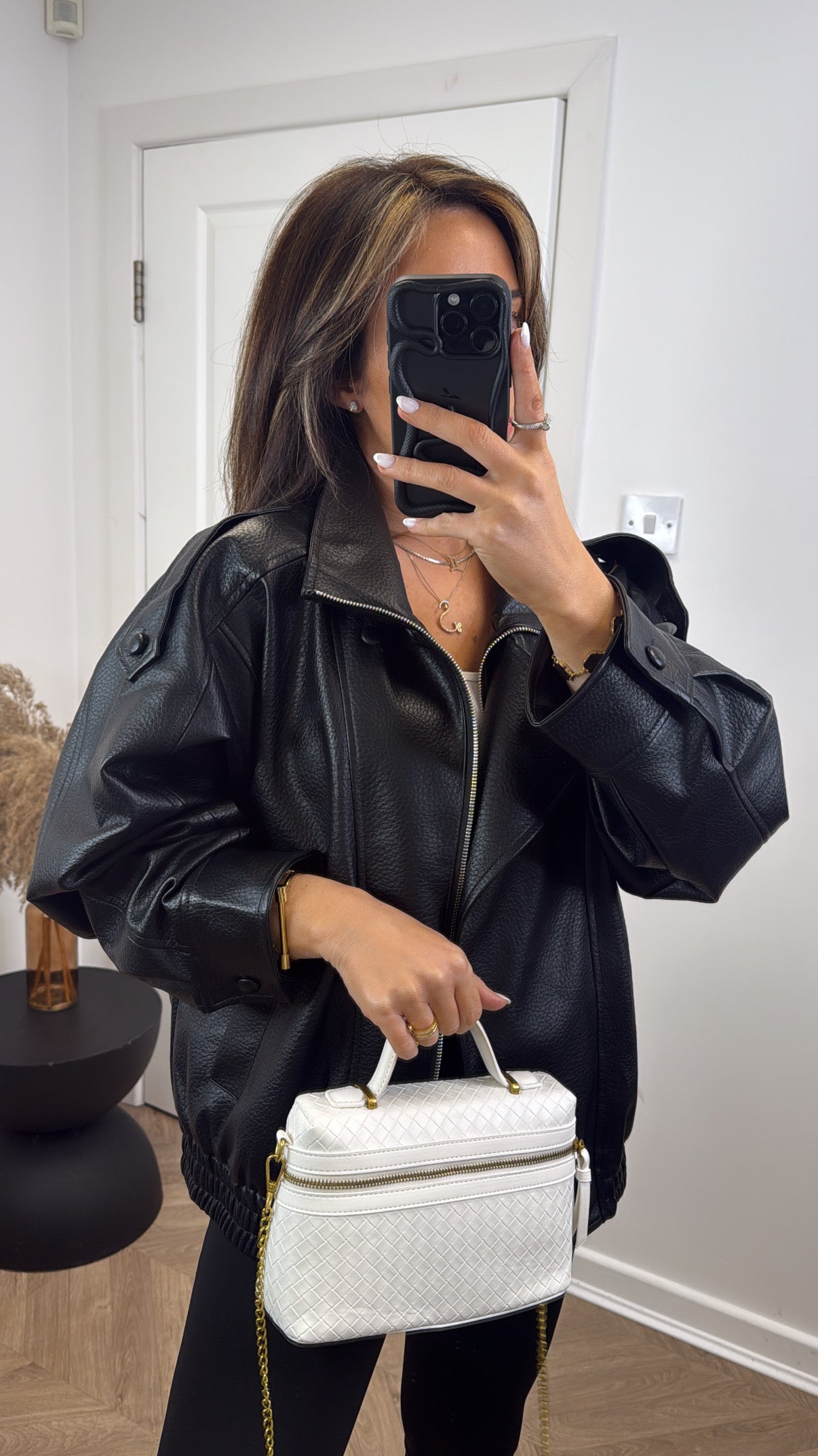 ZARIAH black high neck oversize faux leather jacket