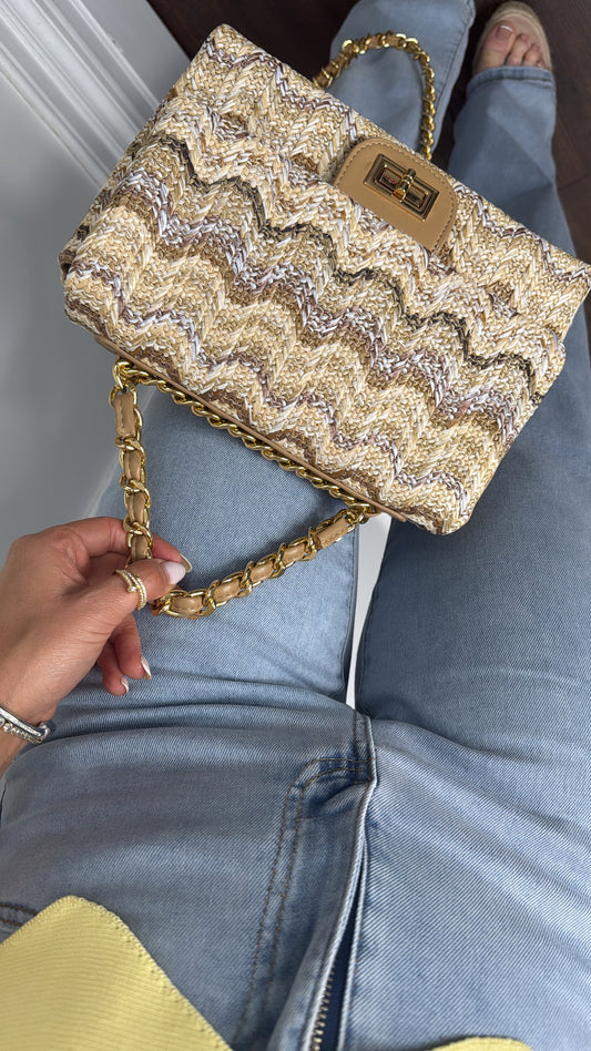TINA beige plain woven shoulder bag