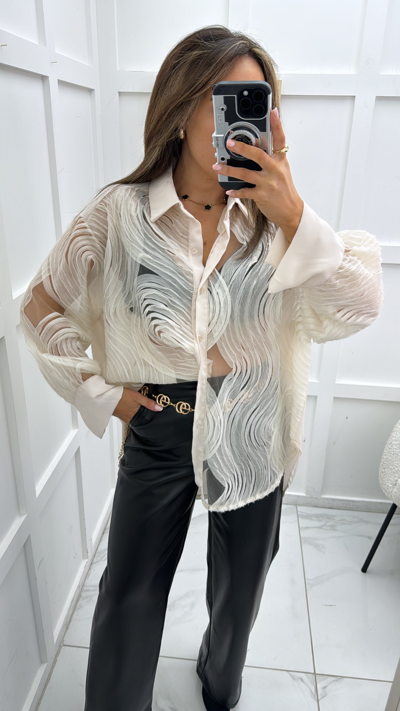 CELINE cream chiffon detail blouse