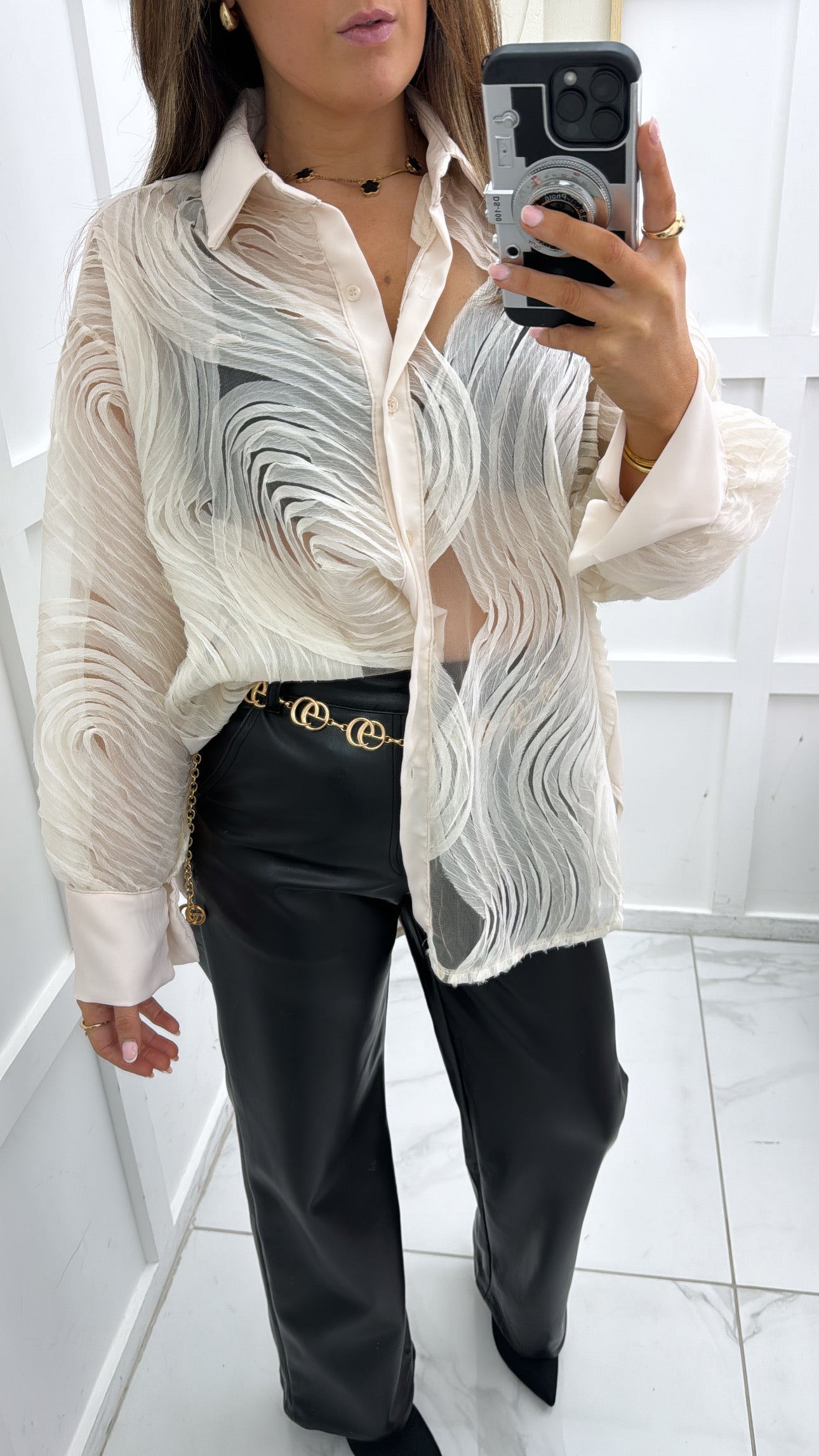 CELINE cream chiffon detail blouse