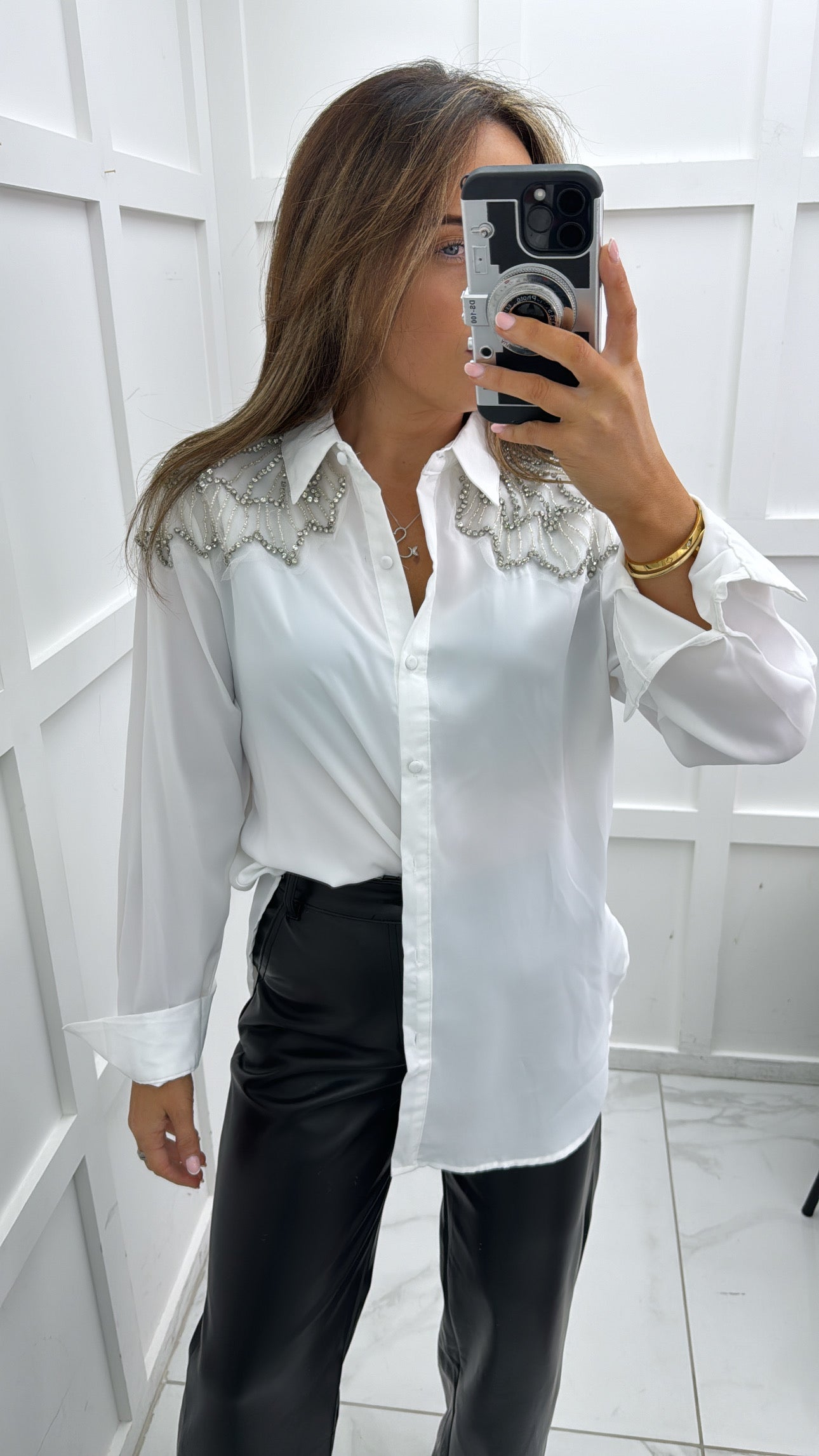 AVA white embellished detail blouse