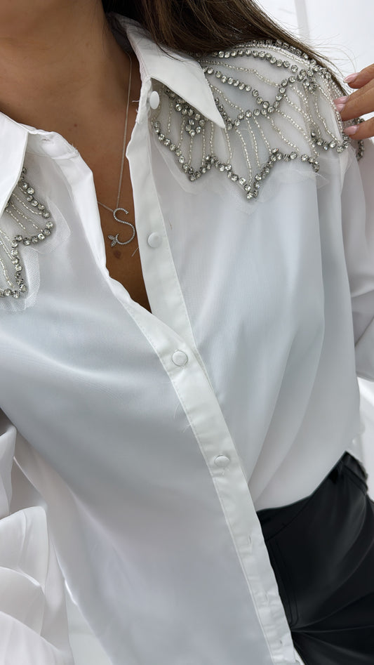 AVA white embellished detail blouse