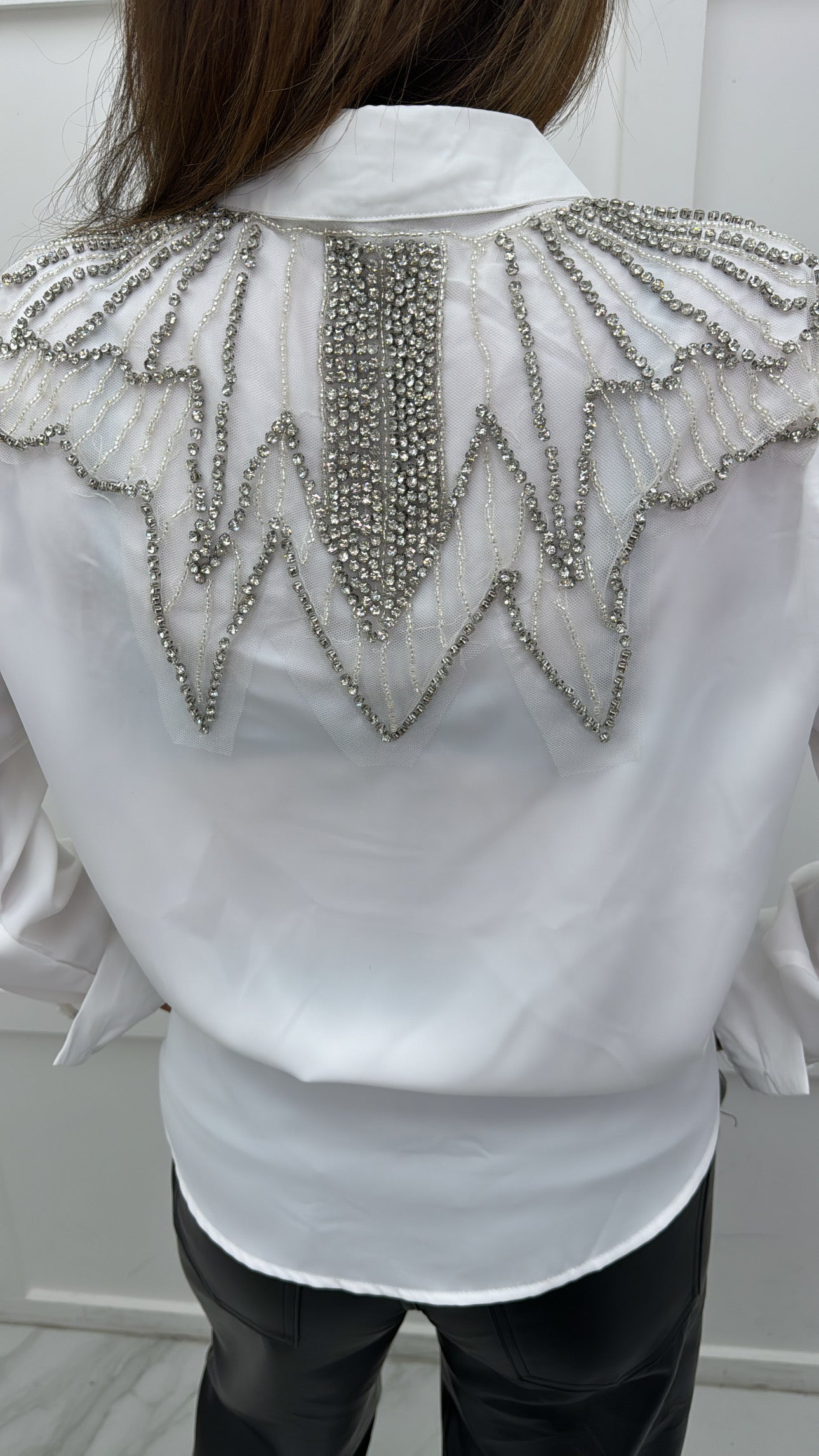 AVA white embellished detail blouse