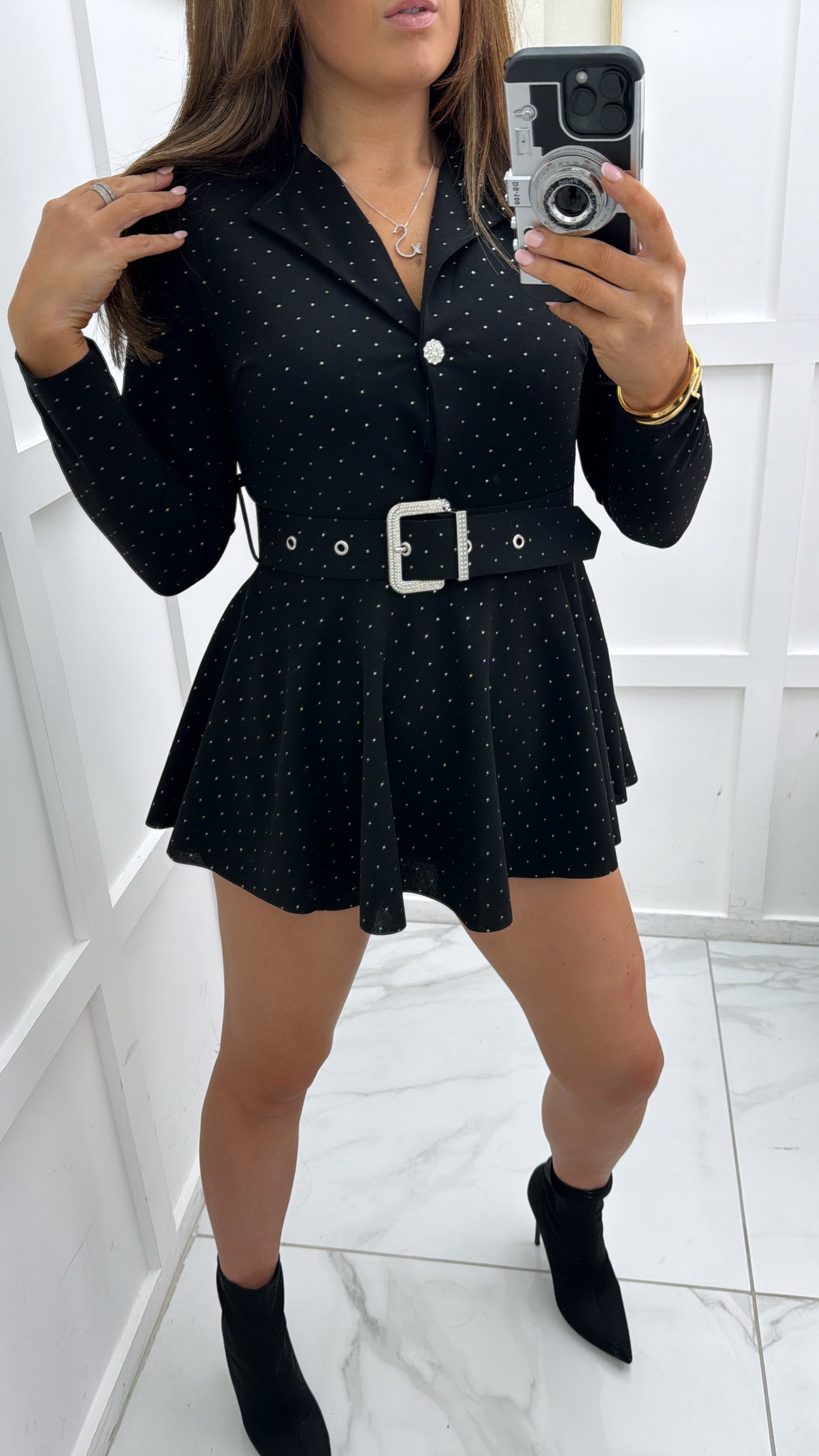 KIMBERLEY black glitter playsuit