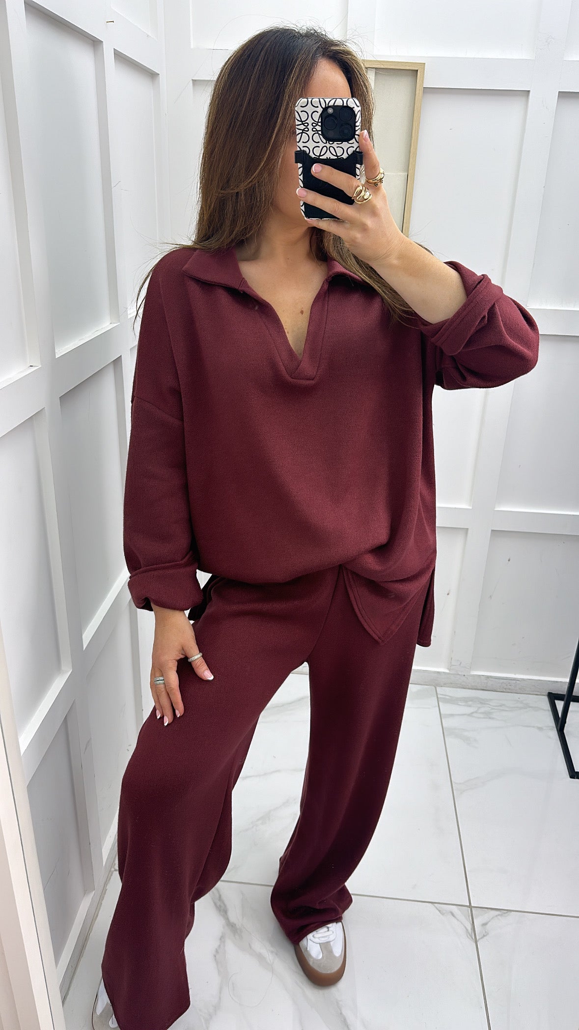 LOLITA burgundy soft knit collar lounge suit