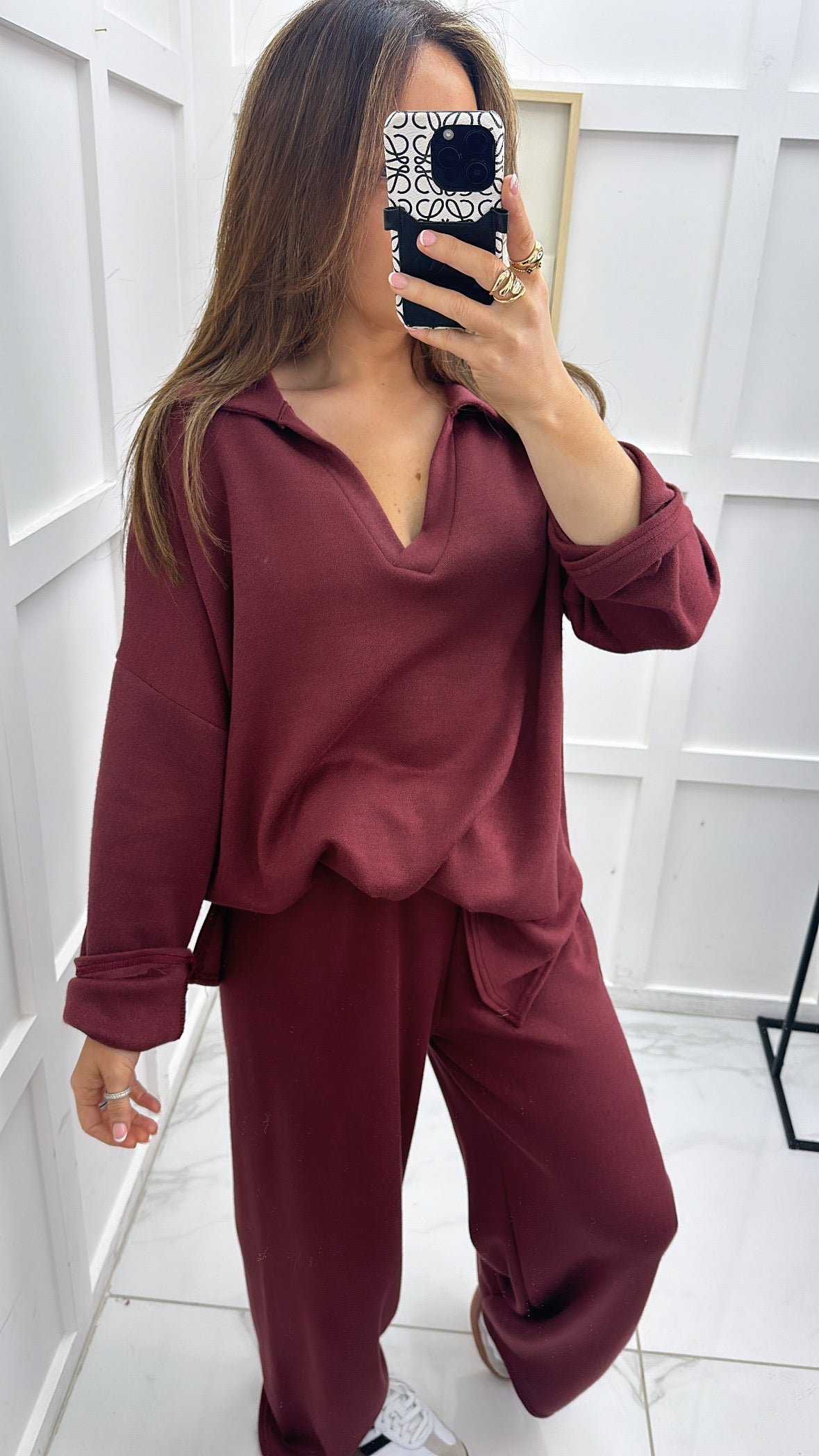 LOLITA burgundy soft knit collar lounge suit