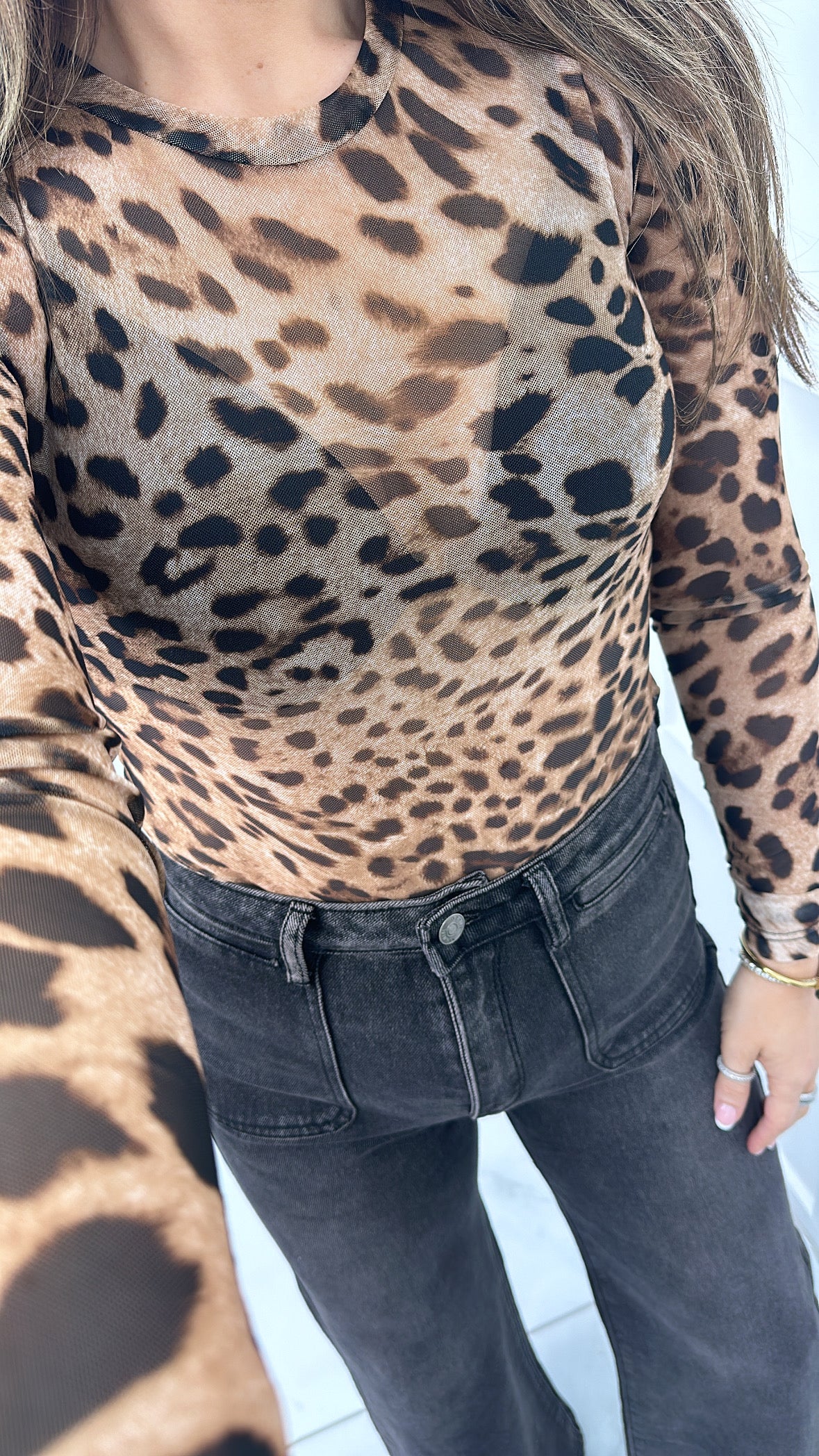 ROCHELLE leopard print mesh bodysuit