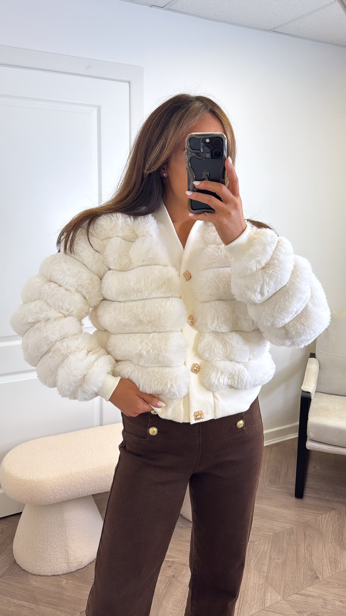 PORTIA winter white faux fur cardigan