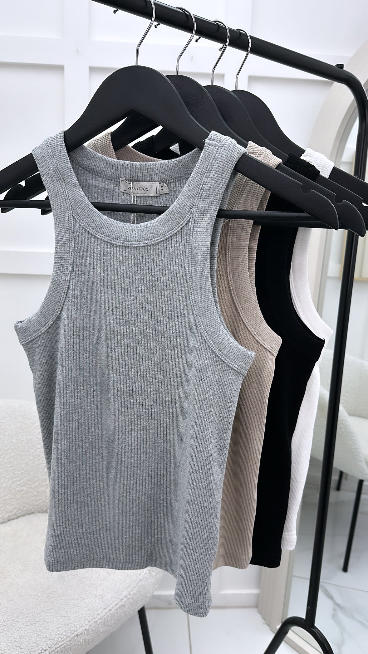 DAKOTA grey ribbed cotton racer vest