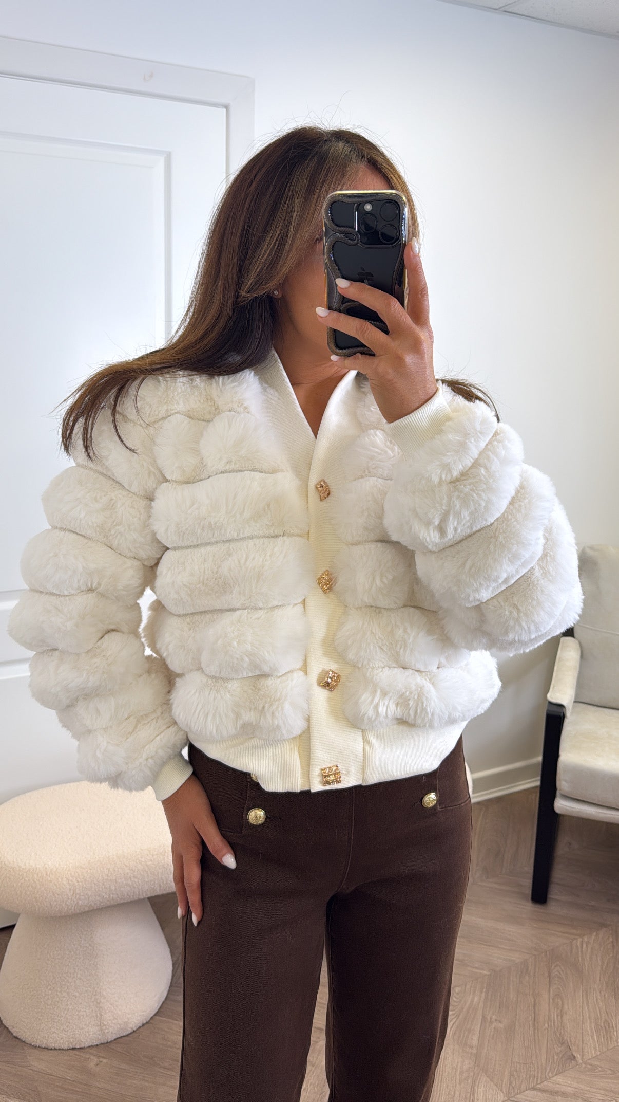 PORTIA winter white faux fur cardigan