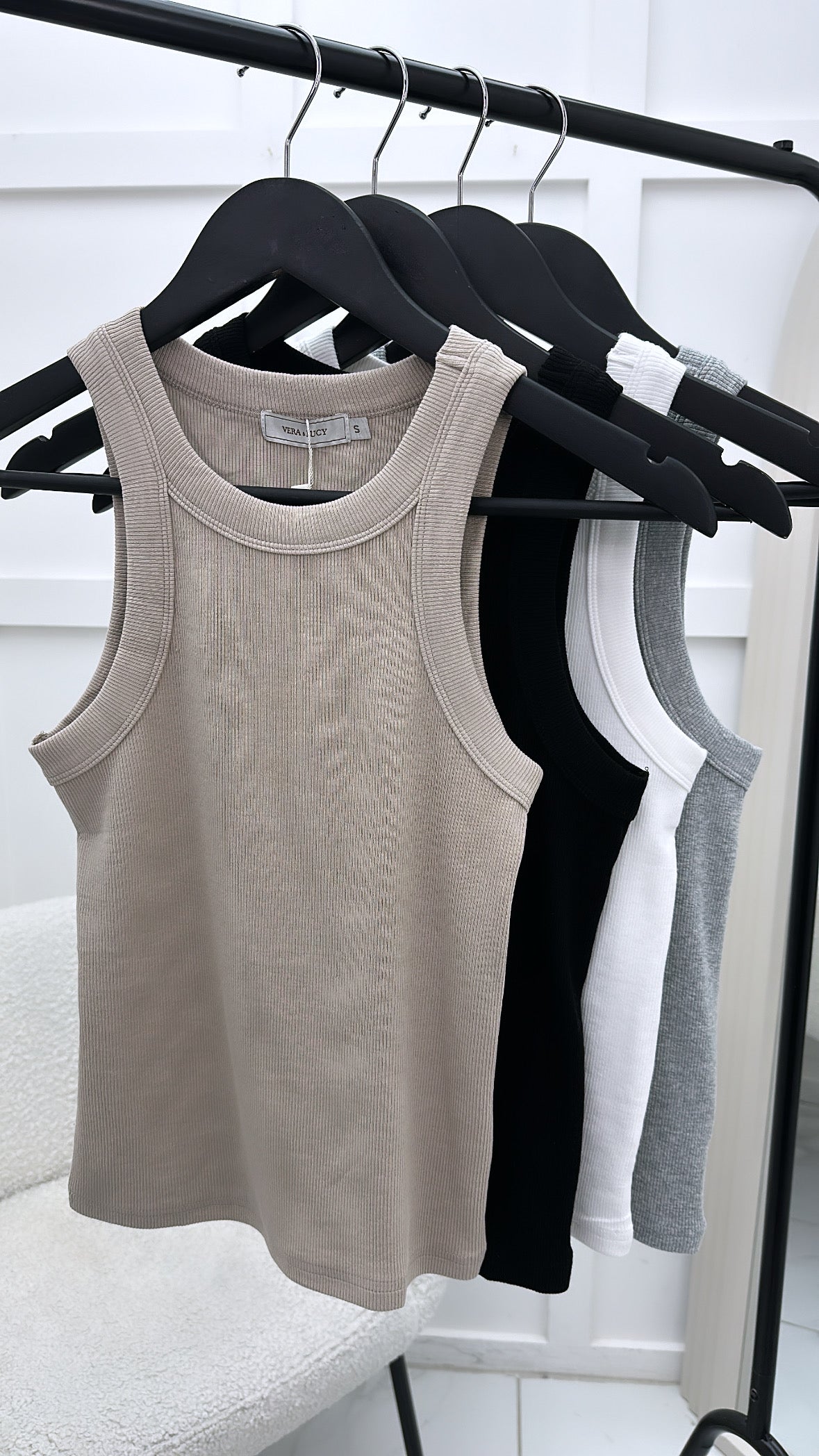 DAKOTA taupe ribbed cotton racer vest