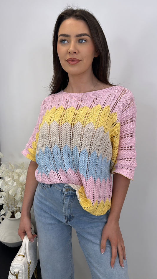 HAZEL pink crochet printed top