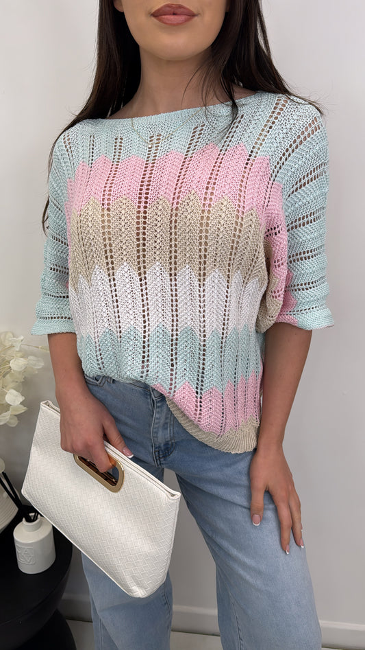 HAZEL spearmint crochet printed top