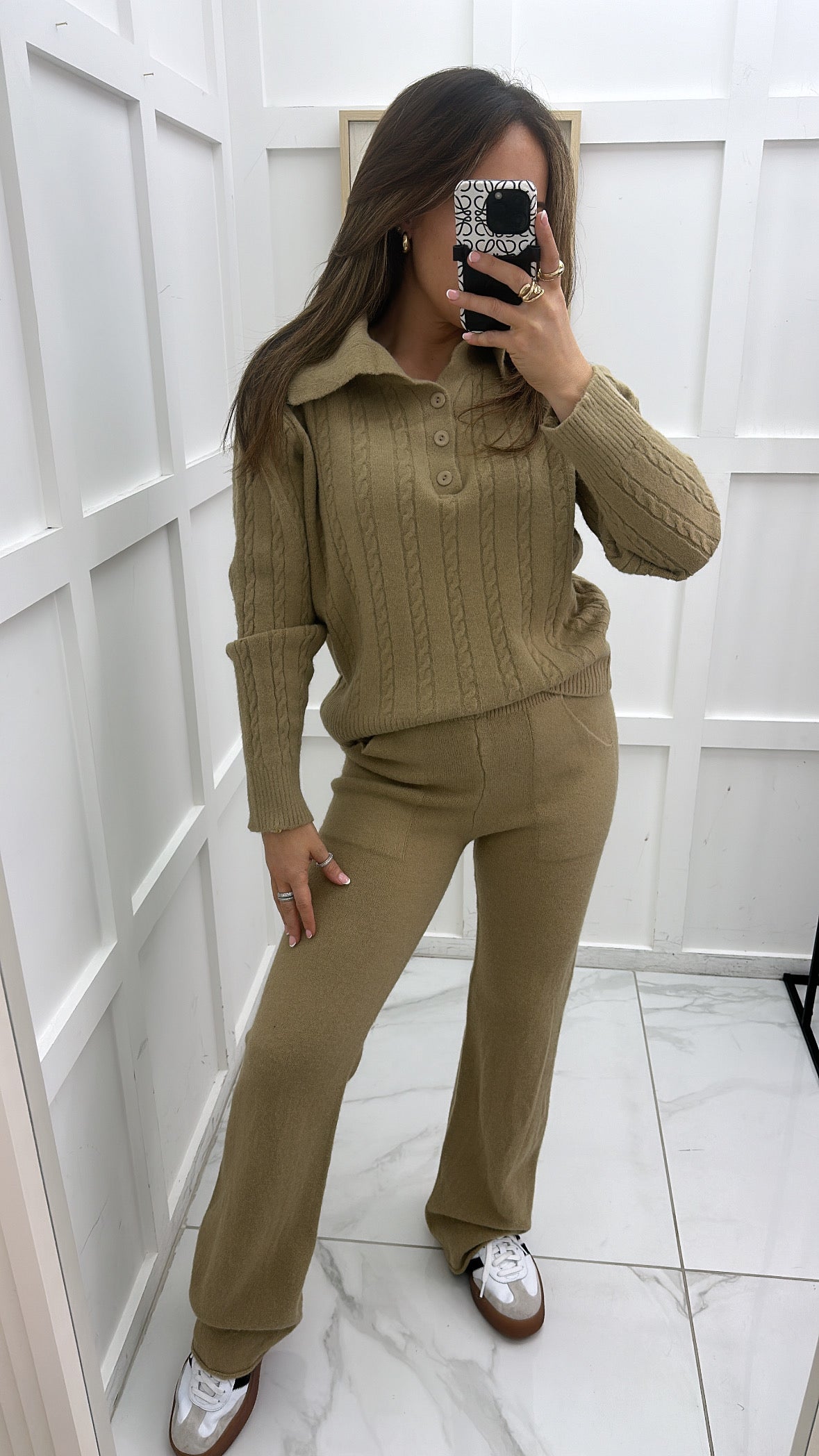 GEORGIA camel soft cable knit lounge set