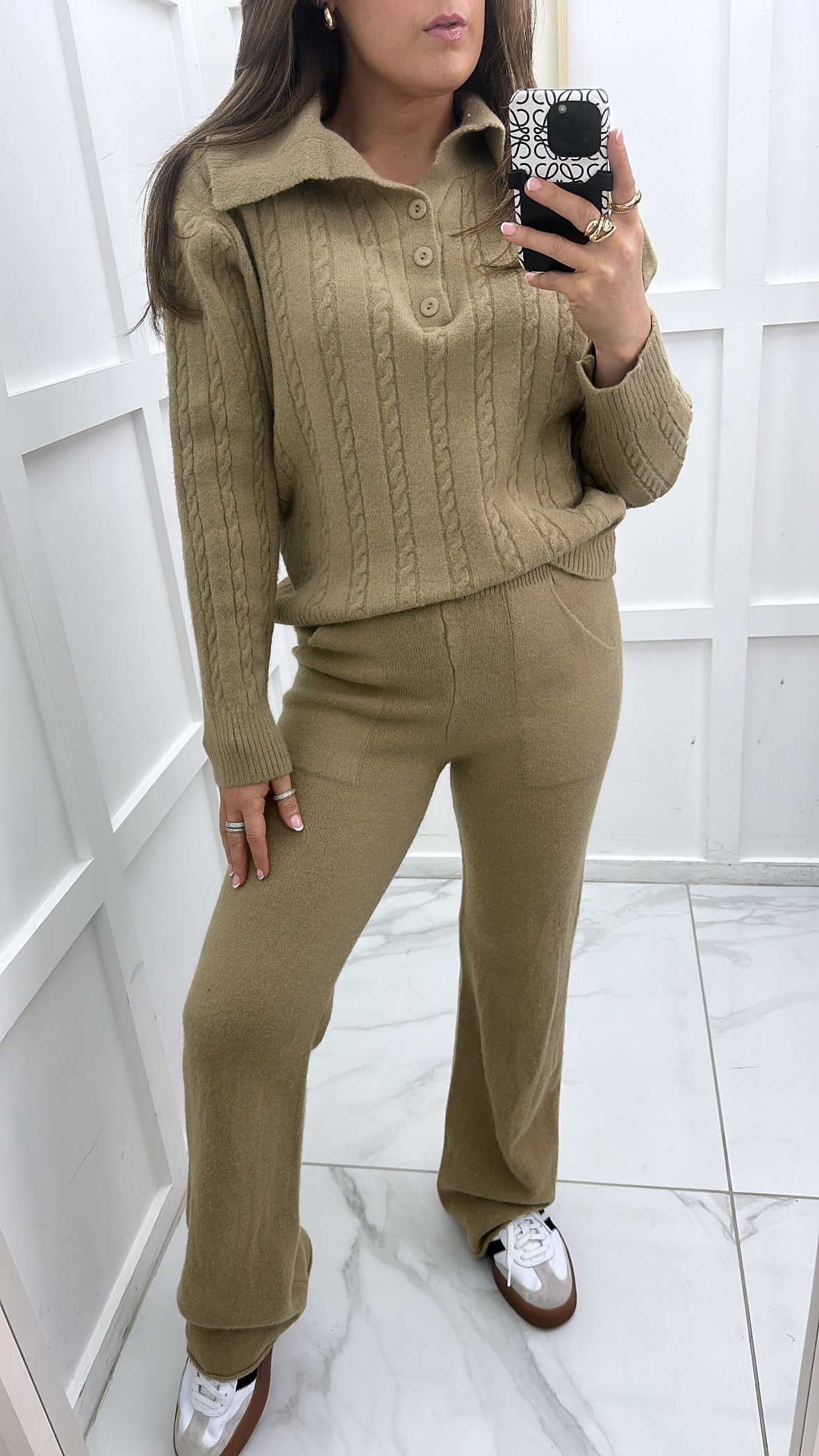 GEORGIA camel soft cable knit lounge set