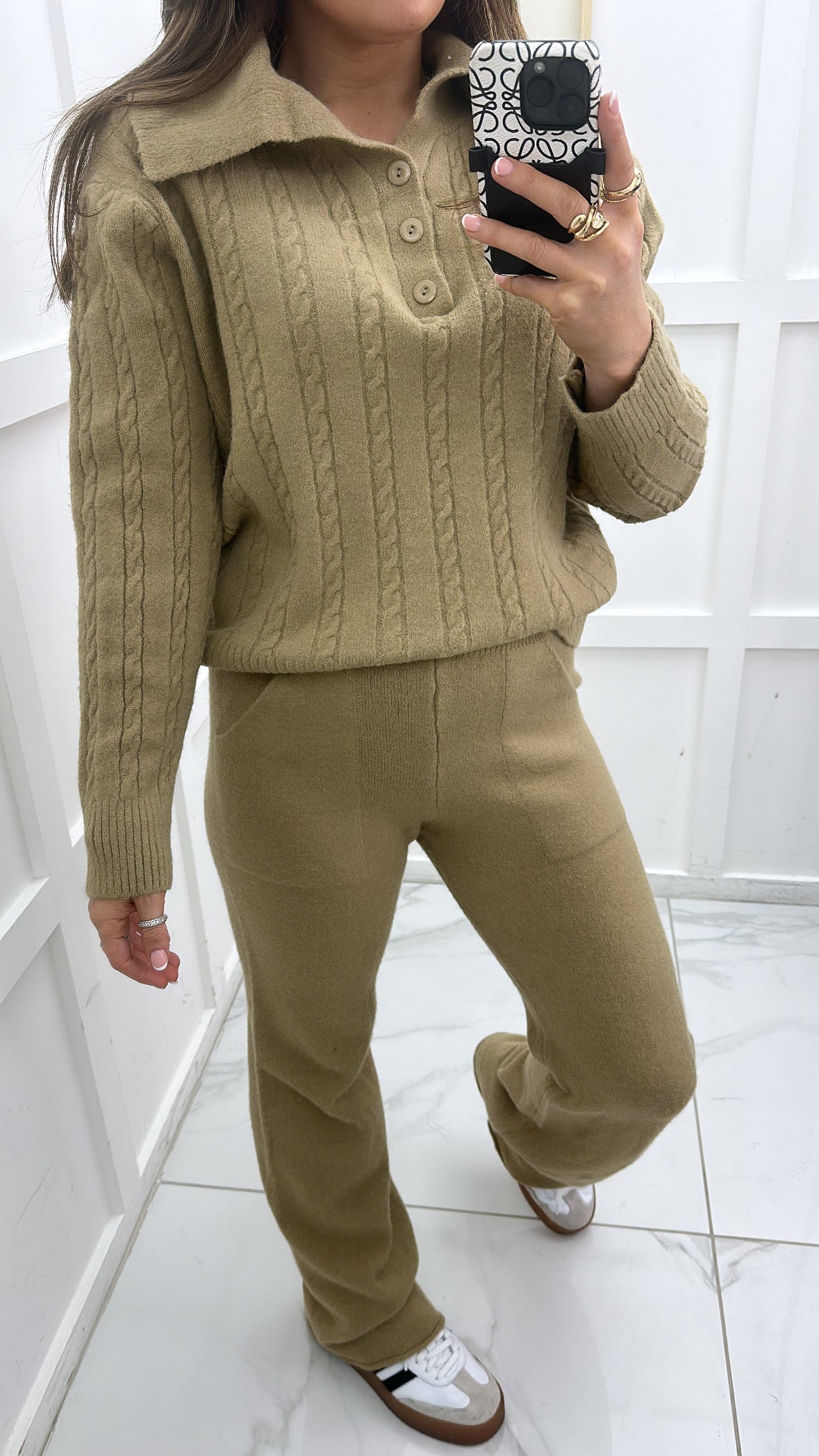 GEORGIA camel soft cable knit lounge set