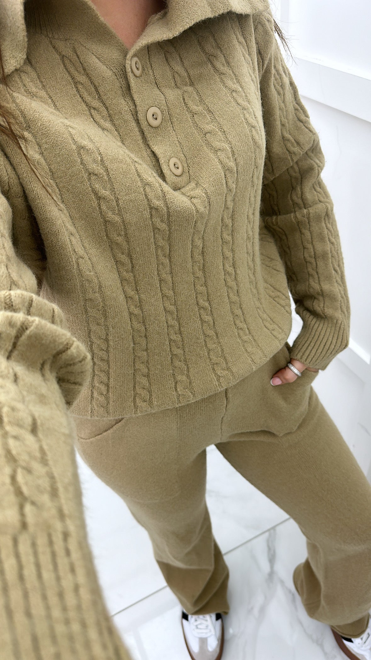 GEORGIA camel soft cable knit lounge set