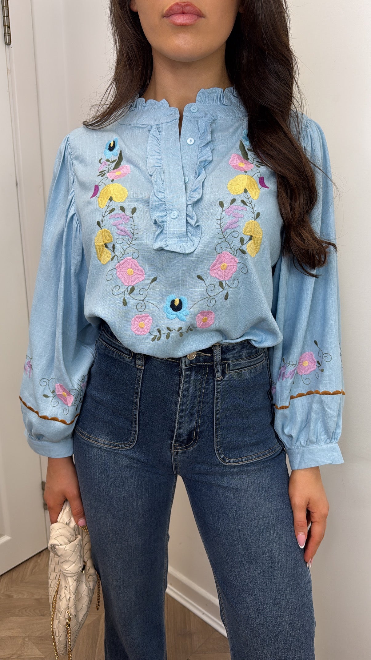 MURA blue flower embroidered blouse