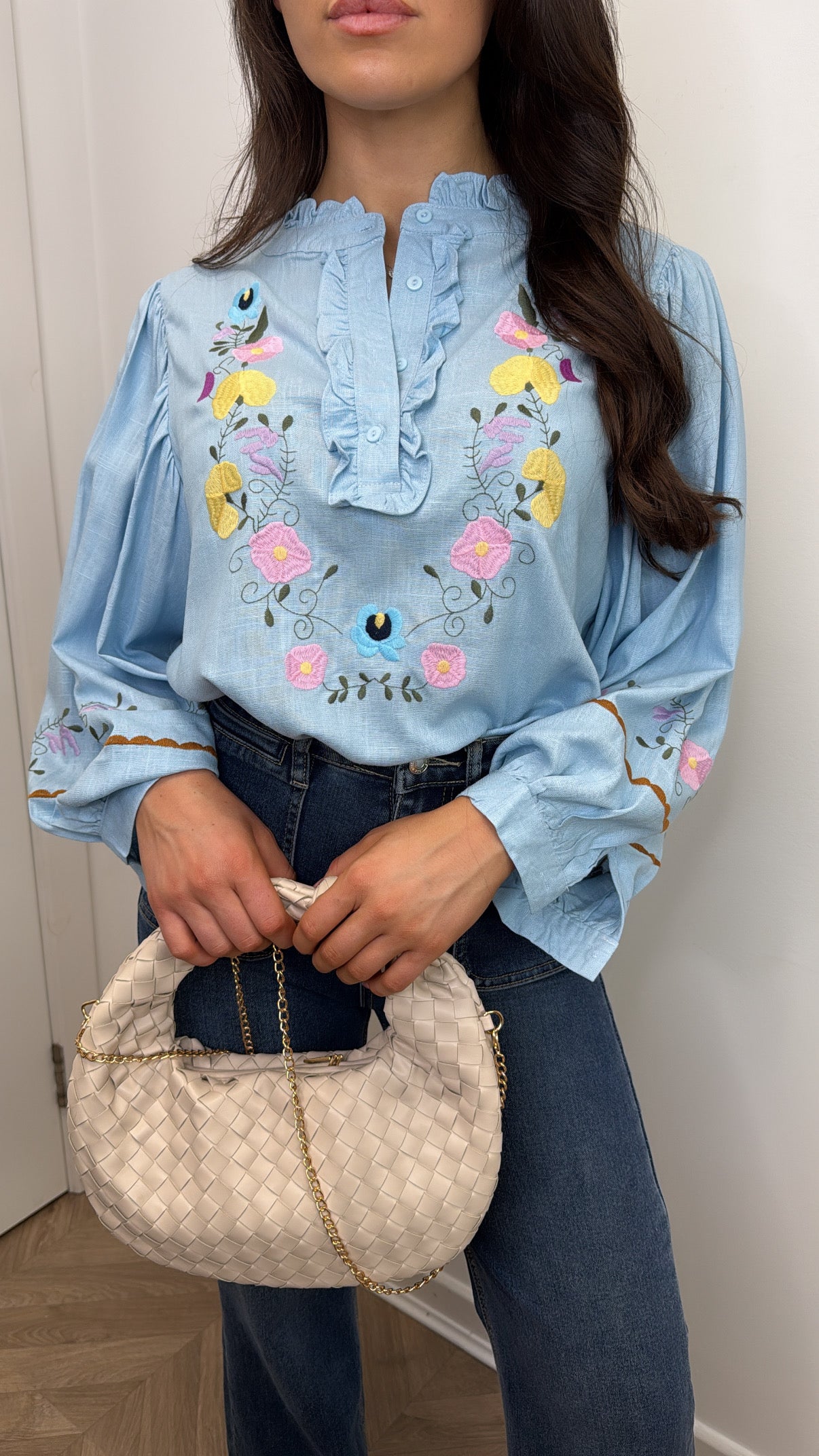MURA blue flower embroidered blouse