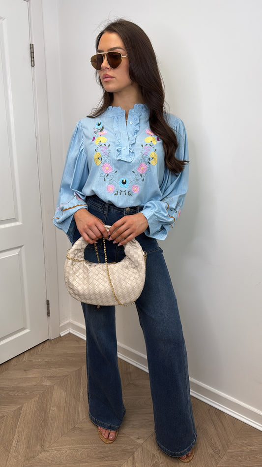 MURA blue flower embroidered blouse