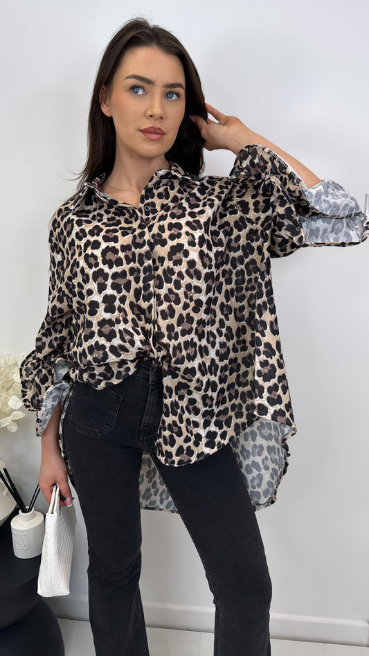BLAIR leopard ruffle sleeve shirt