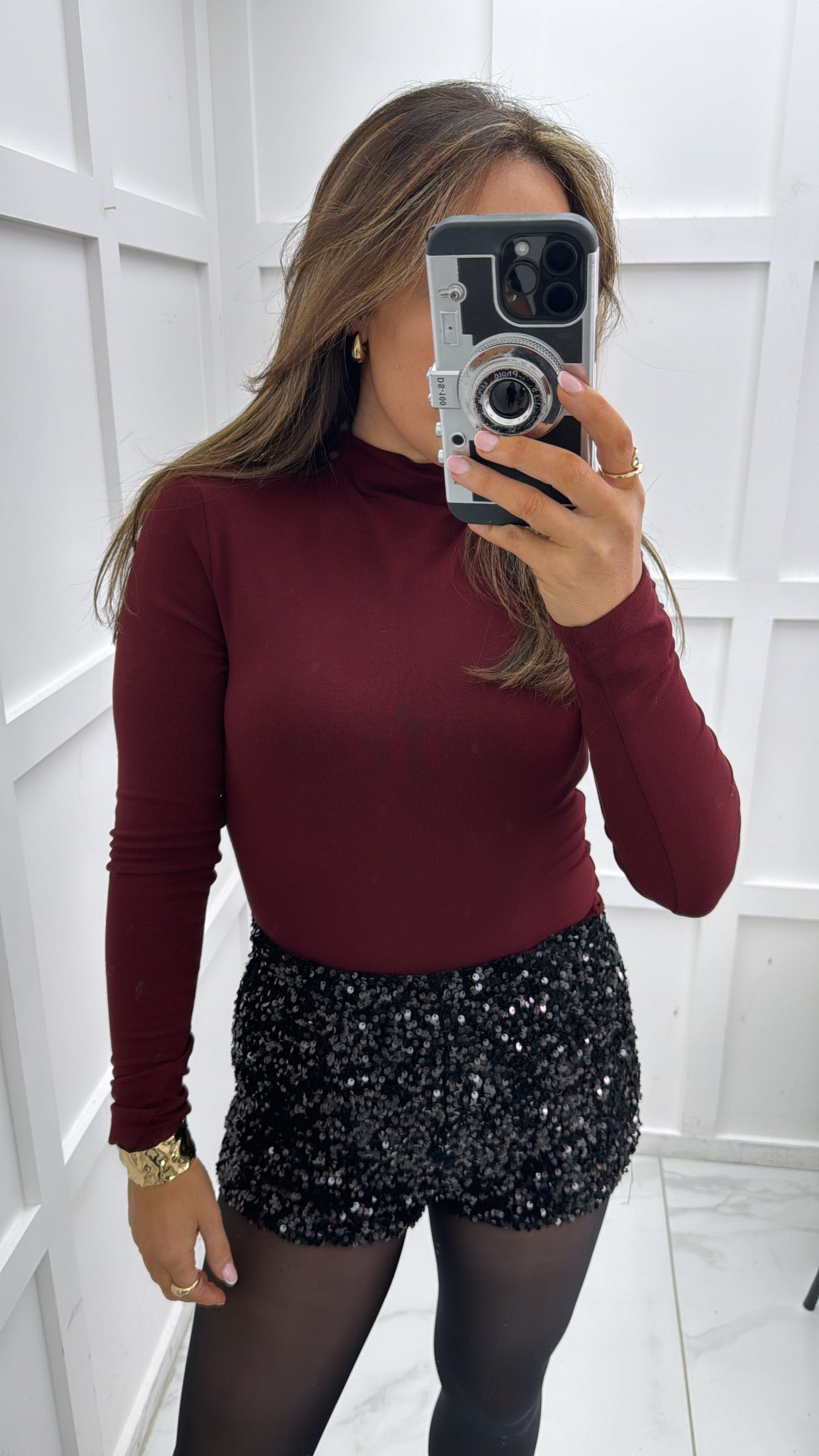 PIPPA burgundy high neck top