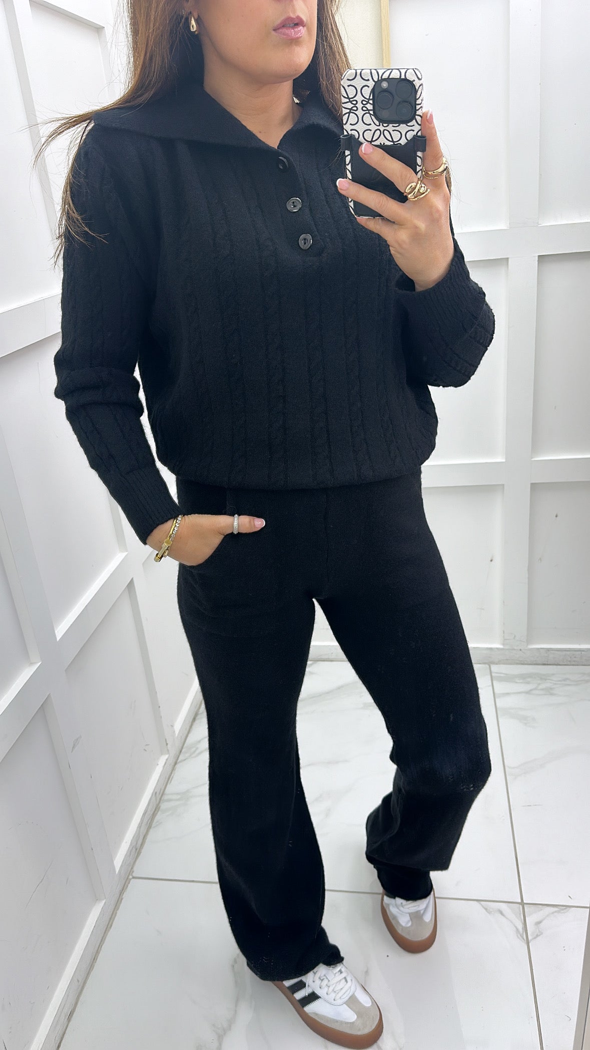 GEORGIA black soft cable knit lounge set