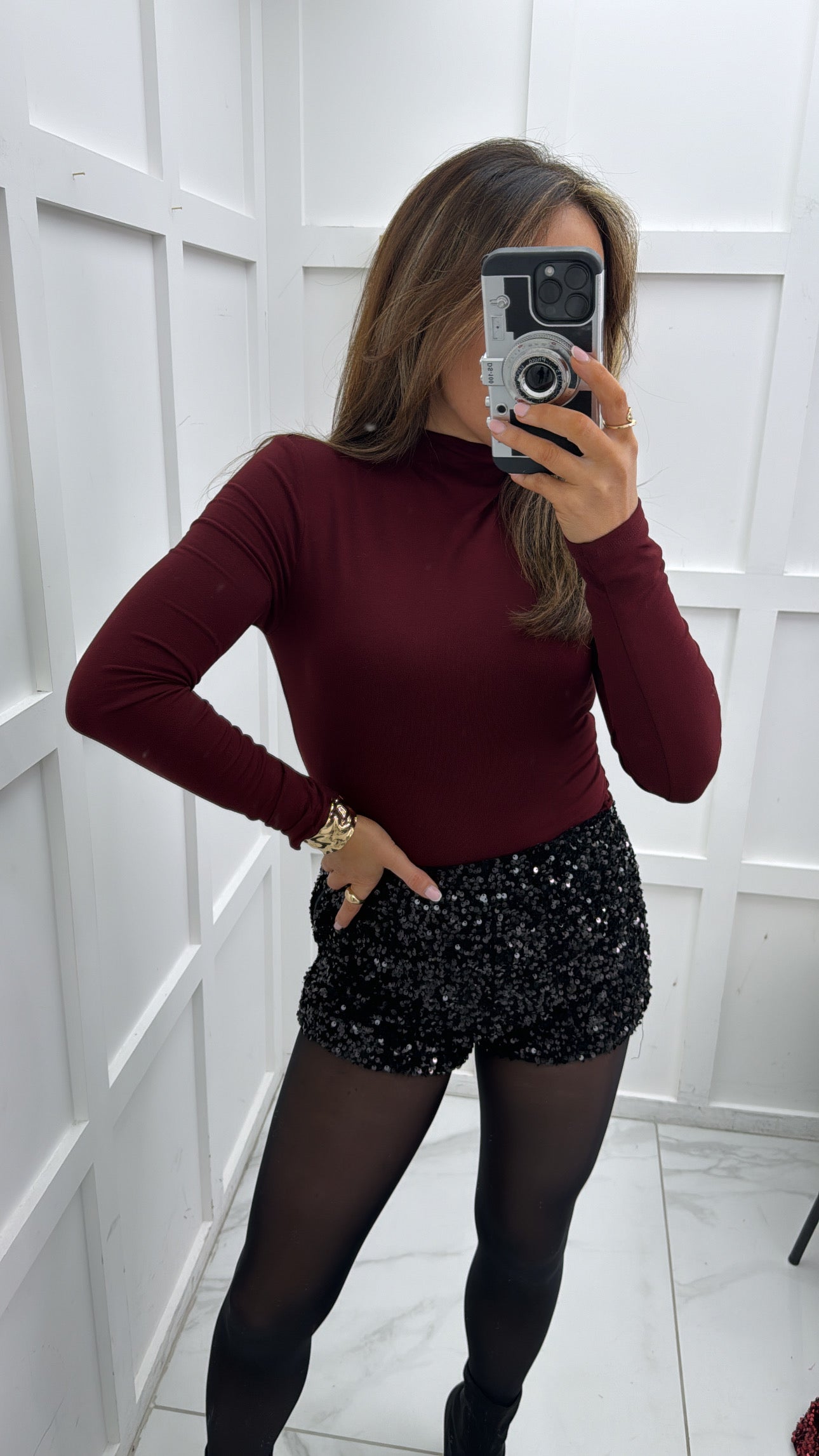 PIPPA burgundy high neck top