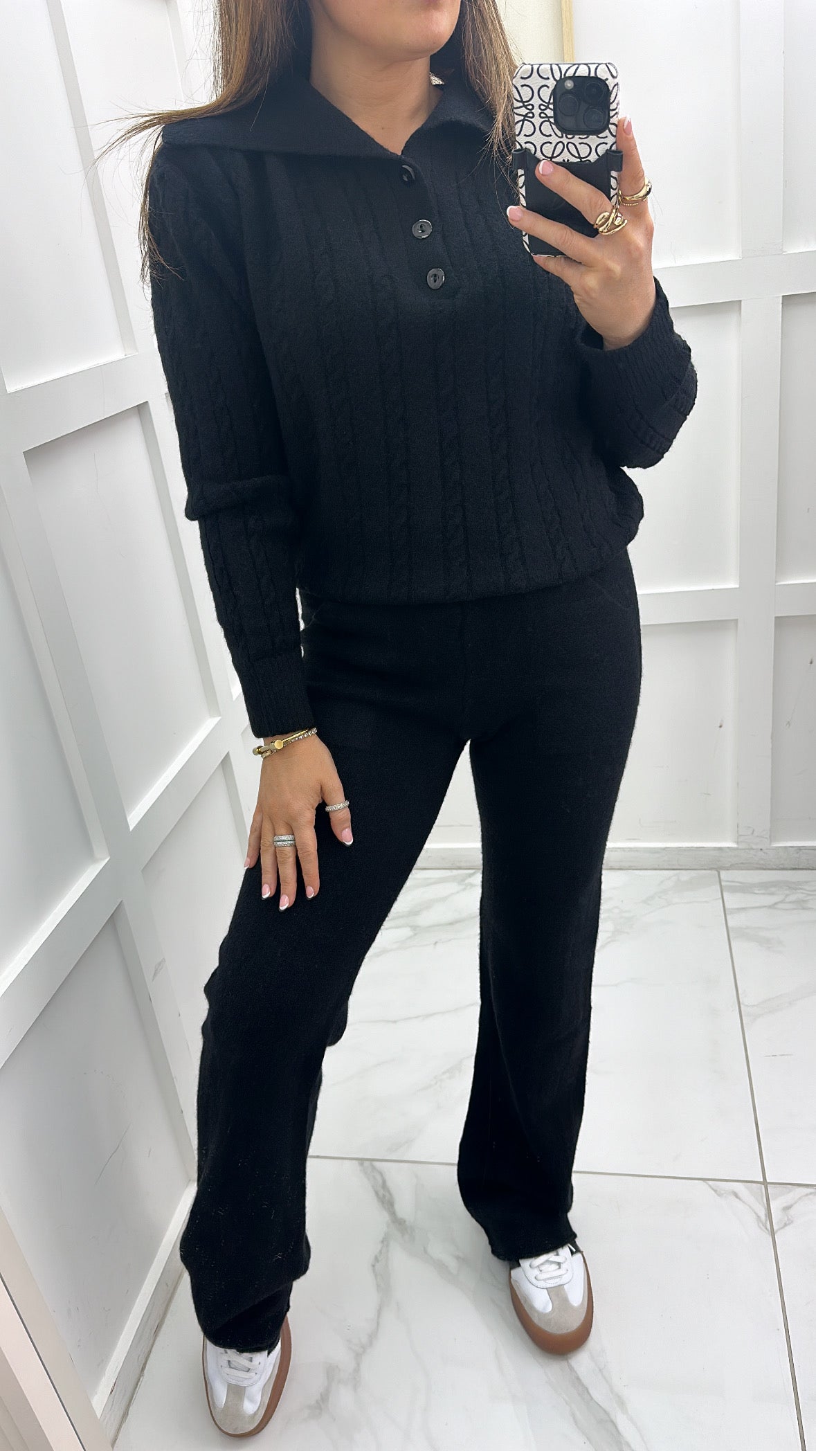 GEORGIA black soft cable knit lounge set