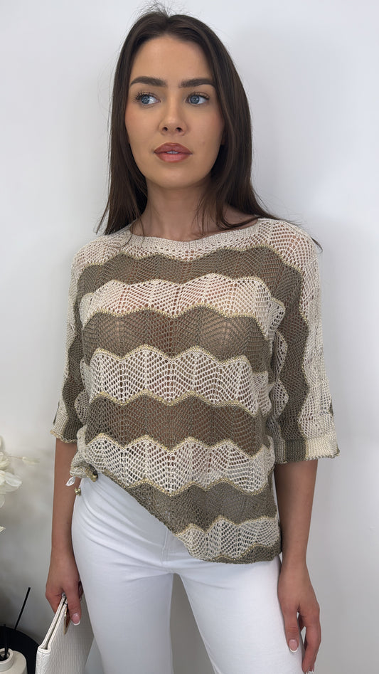 LUNA beige crochet top with gold detail