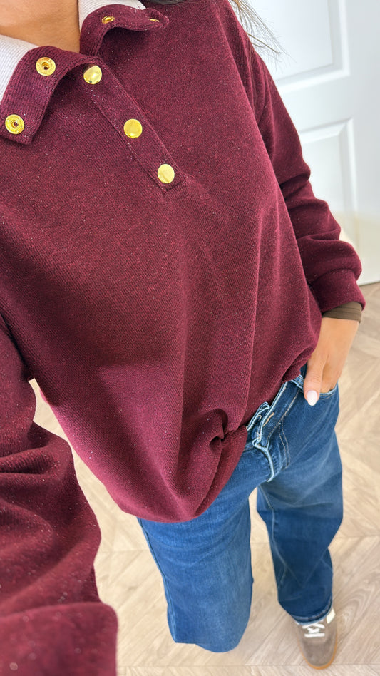 AVRIL burgundy contrast soft knit jumper