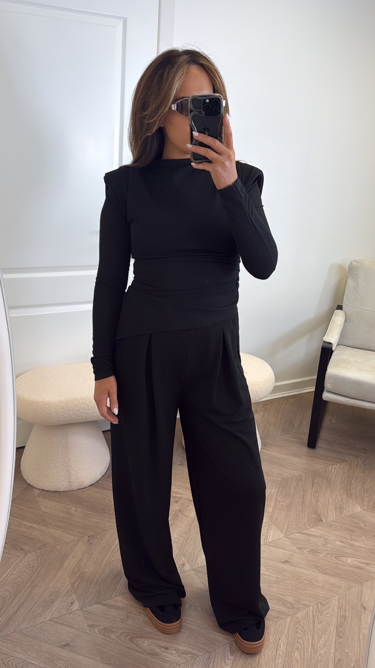 TASHA black asymmetric long sleeve top and trousers co-ord