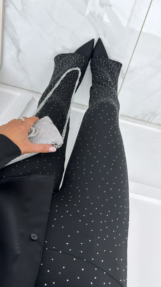 ARIANA black flare trousers with silver studs