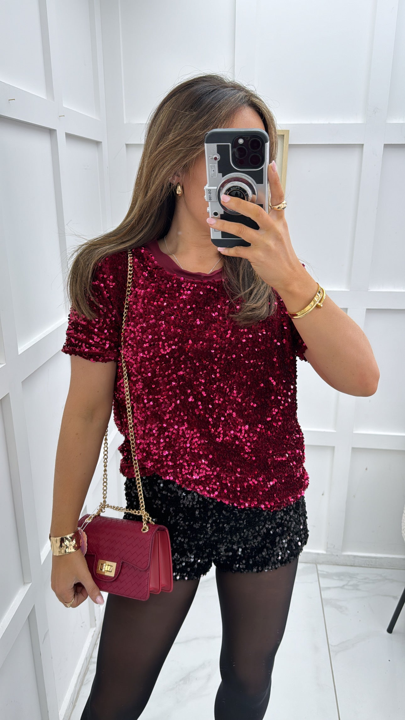 JODIE red sequin short sleeve top