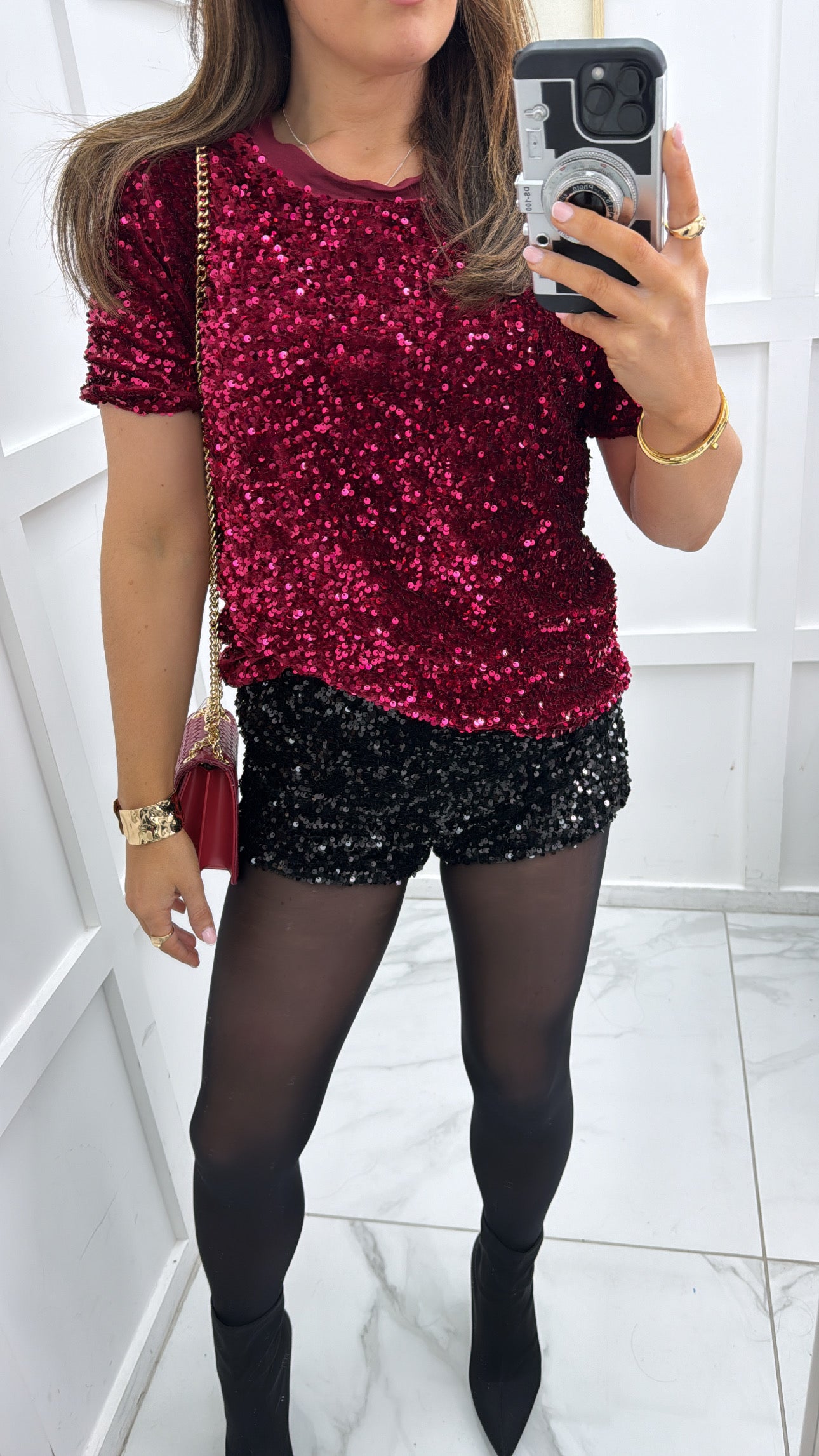 JODIE red sequin short sleeve top