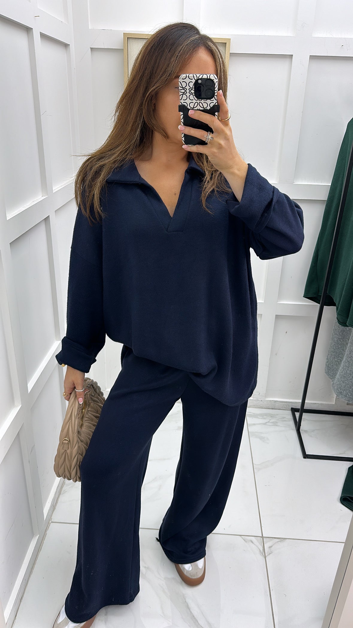 LOLITA navy soft knit collar lounge suit