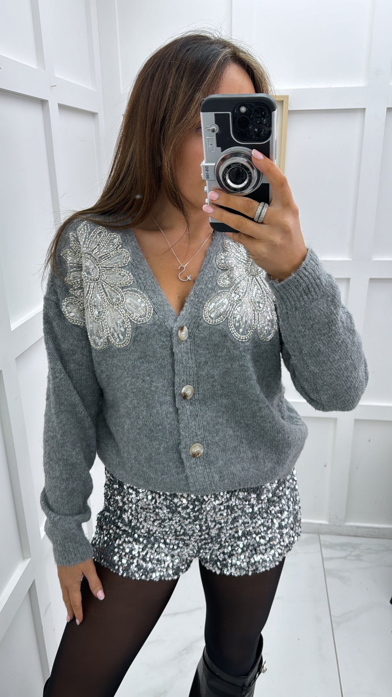 BROOKE grey embellished cardigan