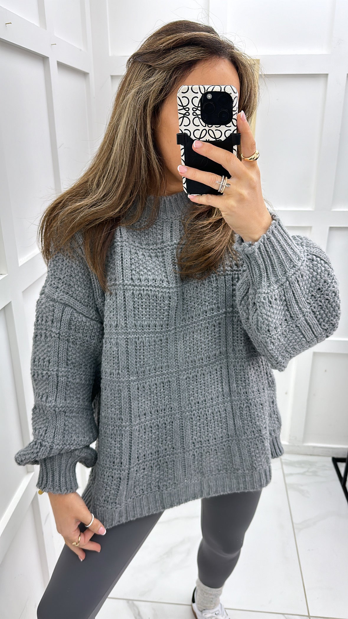 LOTTIE grey textured balloon sleeve jumper