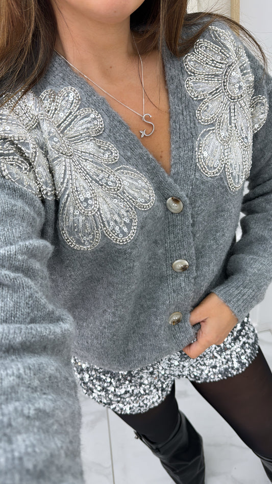 BROOKE grey embellished cardigan