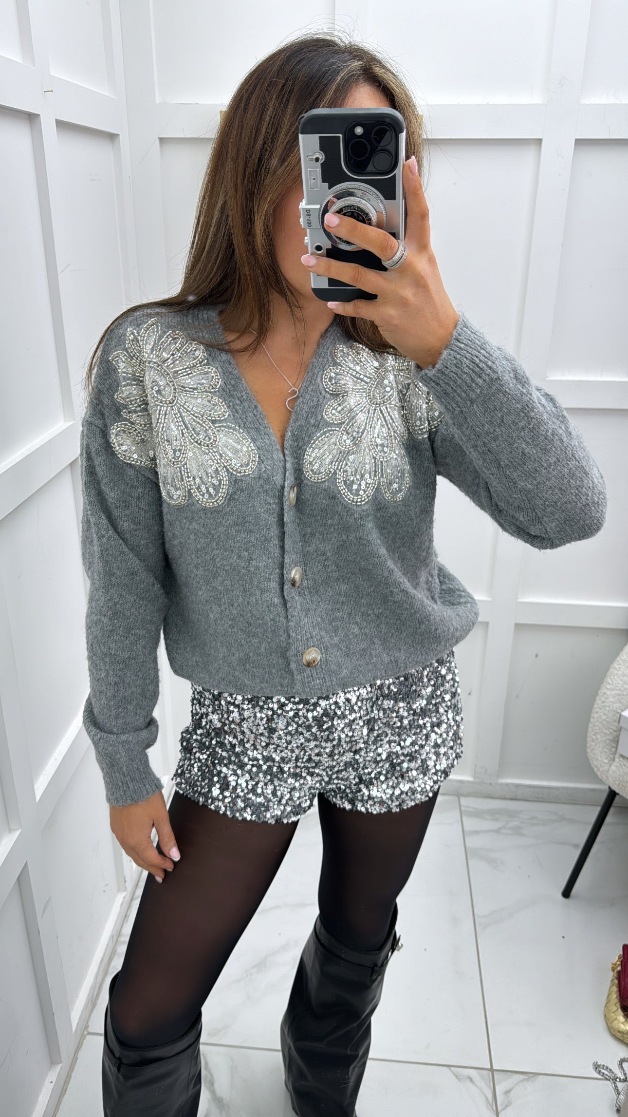 BROOKE grey embellished cardigan