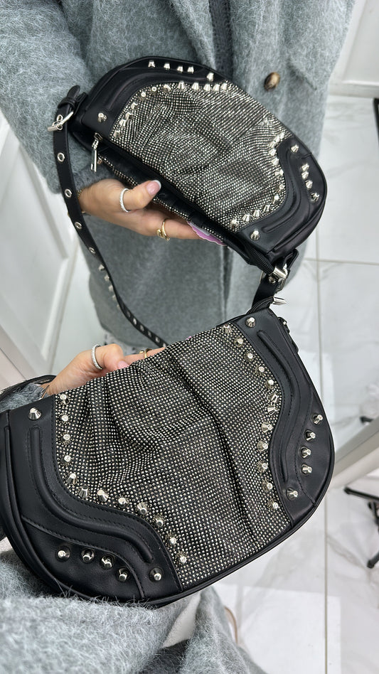 KIMMY black studded rhinestone bag with strap