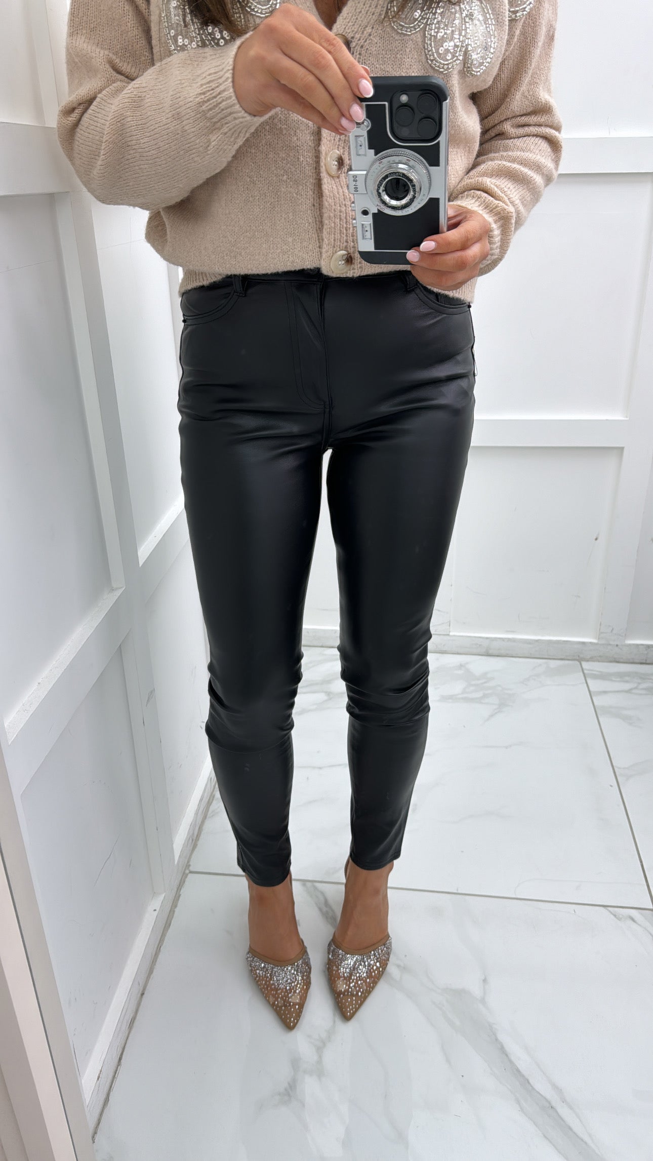 DANI black pu skinny trousers