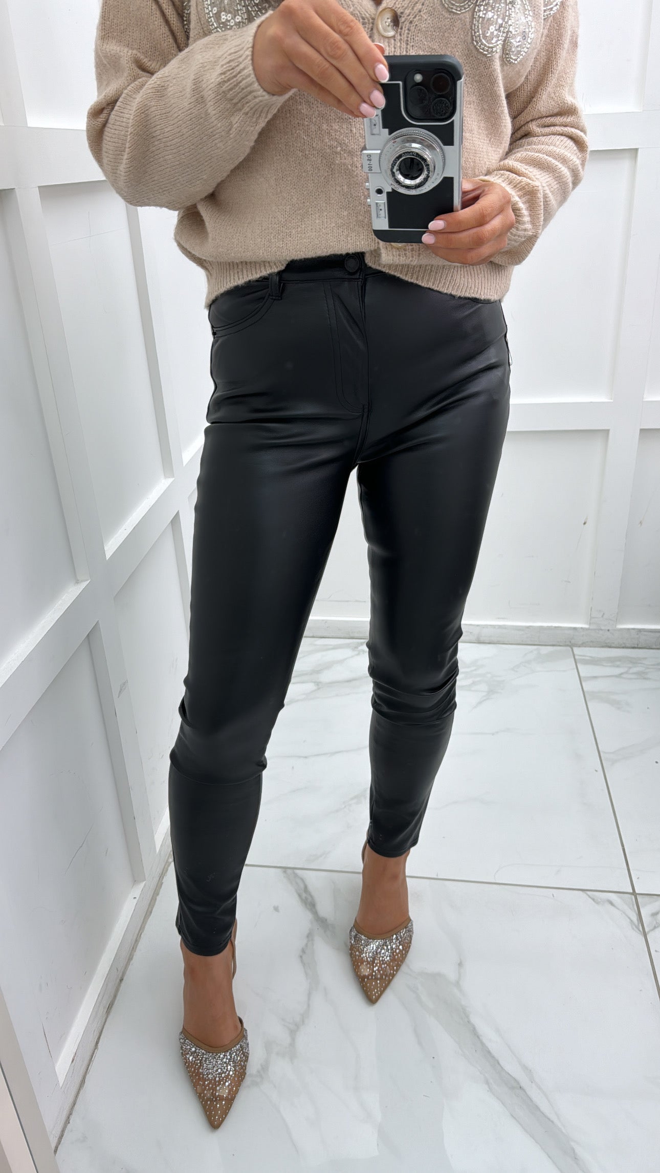 DANI black pu skinny trousers