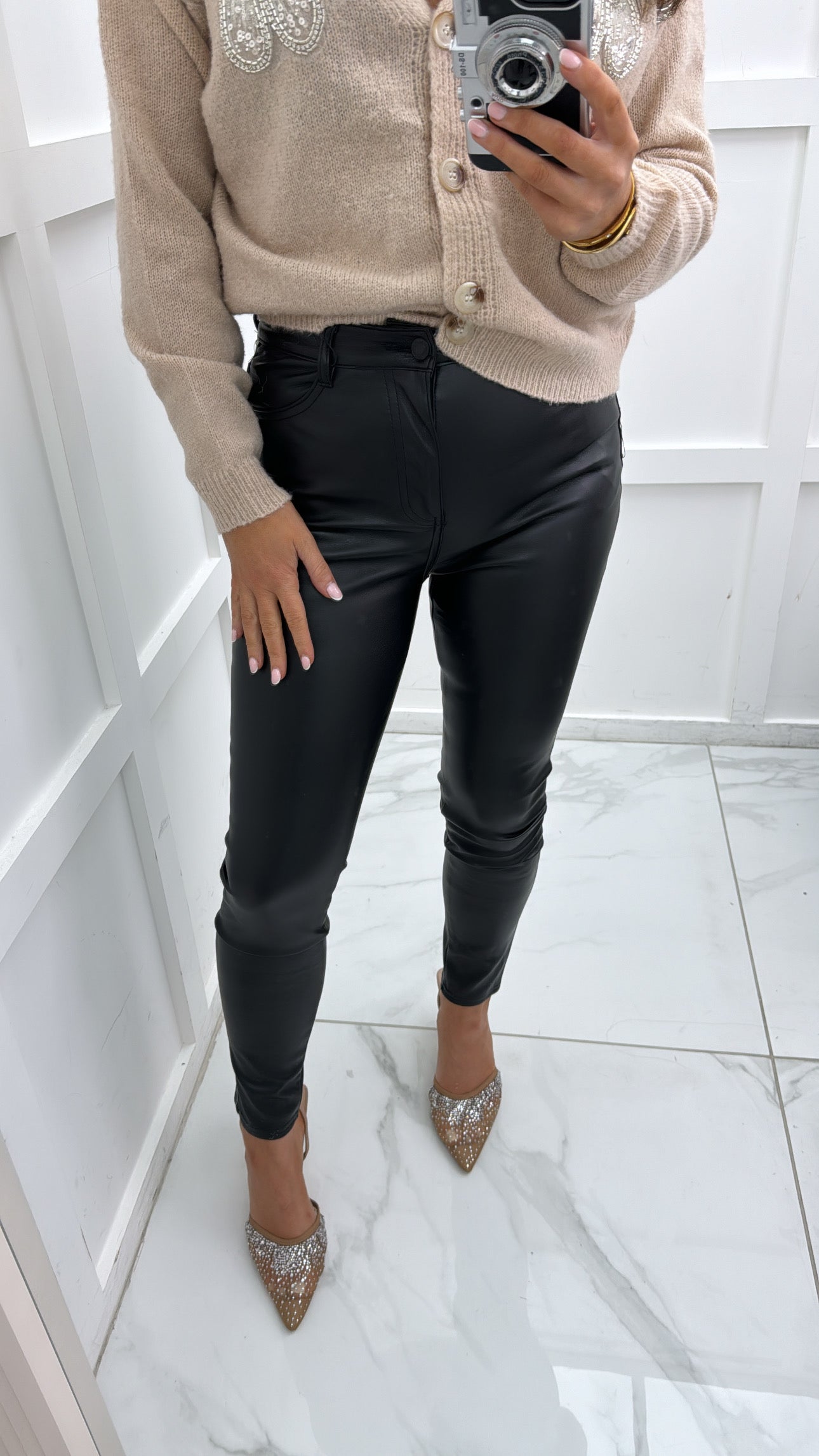 DANI black pu skinny trousers