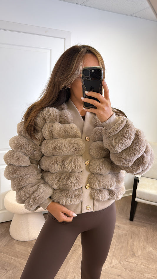PORTIA beige faux fur cardigan