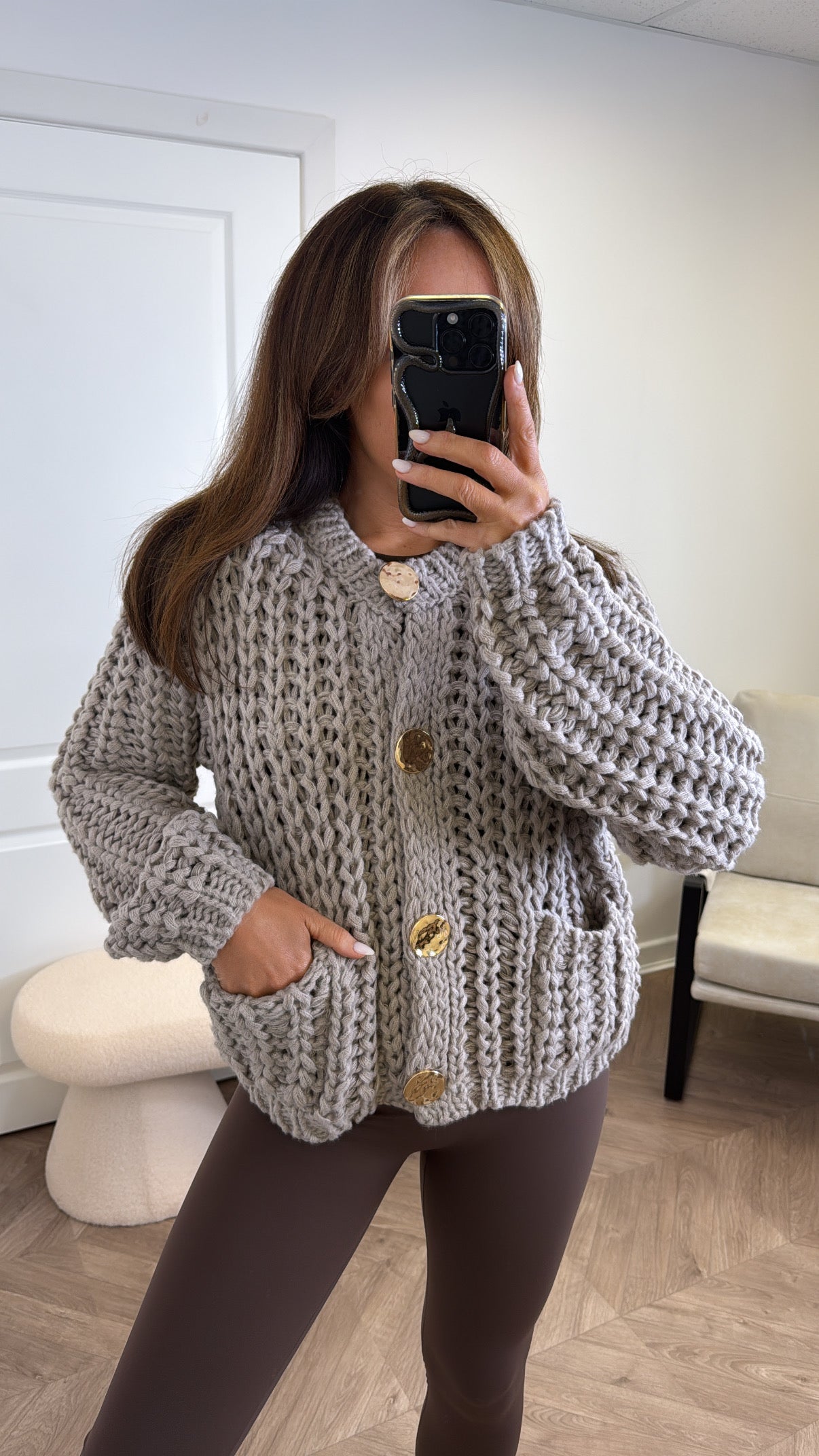 ELLA beige chunky knit cardigan