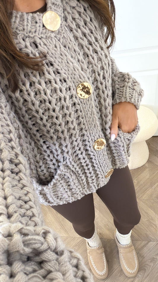 ELLA beige chunky knit cardigan